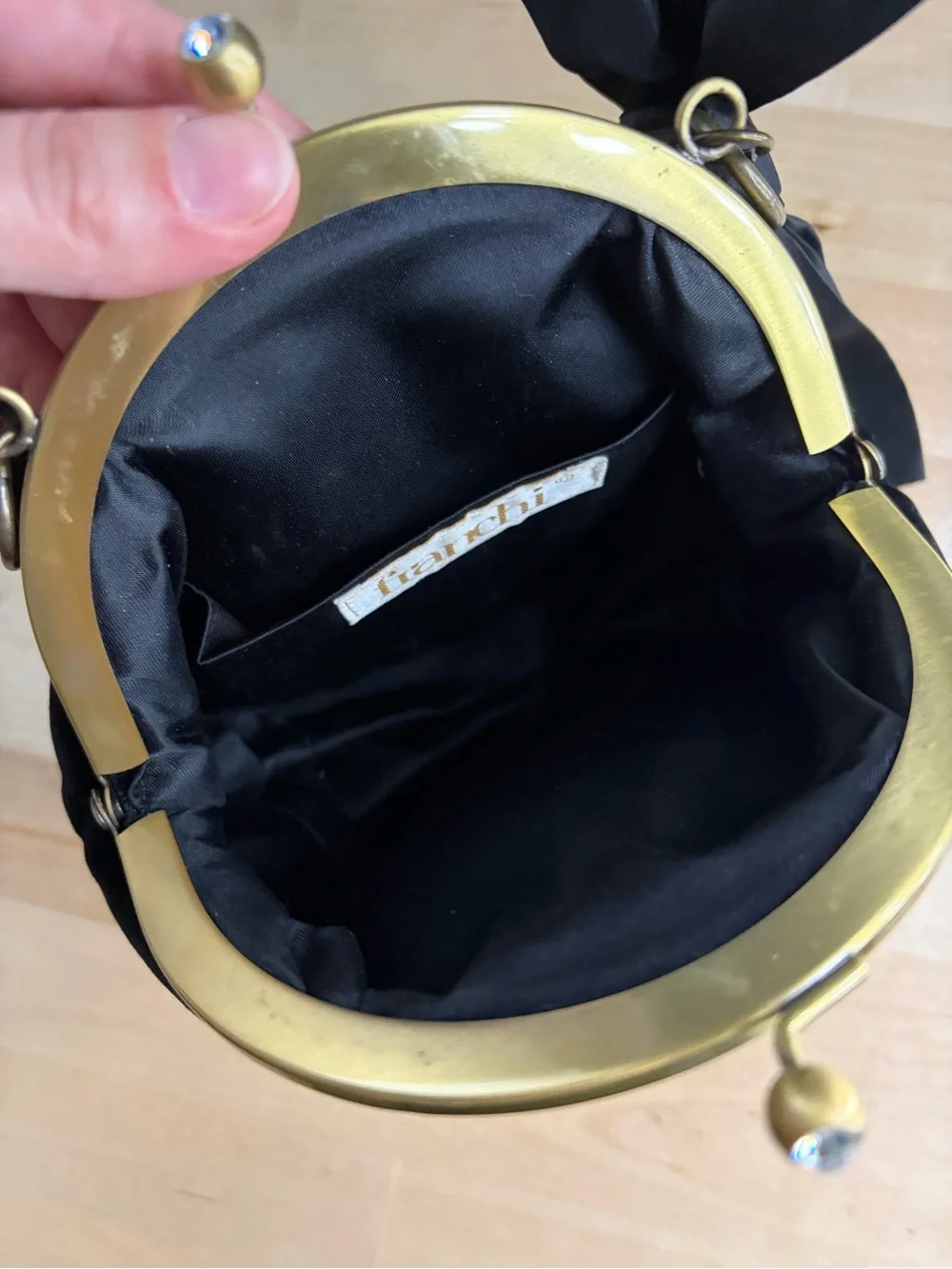 Franchi Black Velvet Evening Bag with Bow